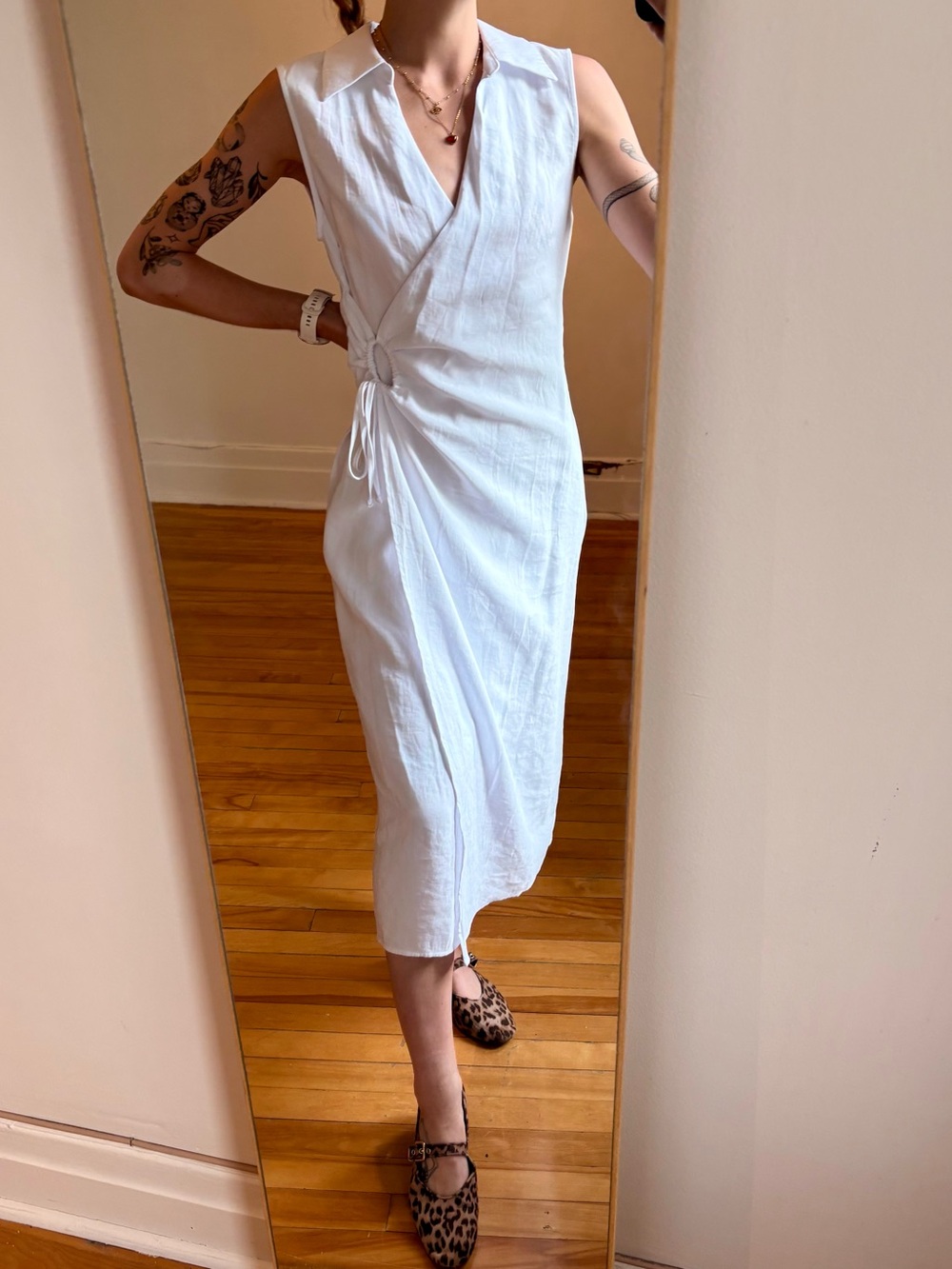 Joe Fresh White Sleeveless Wrap Midi Dress